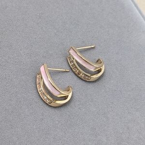 Gold and Pink Curved Rhinestone Earrings